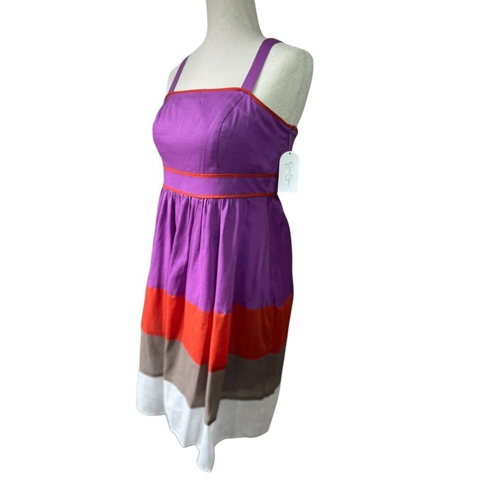 NEW JESSICA SIMPSON Size 10 Cotton Block Stripe Square Neck Summer Dress Pockets - Picture 3 of 10